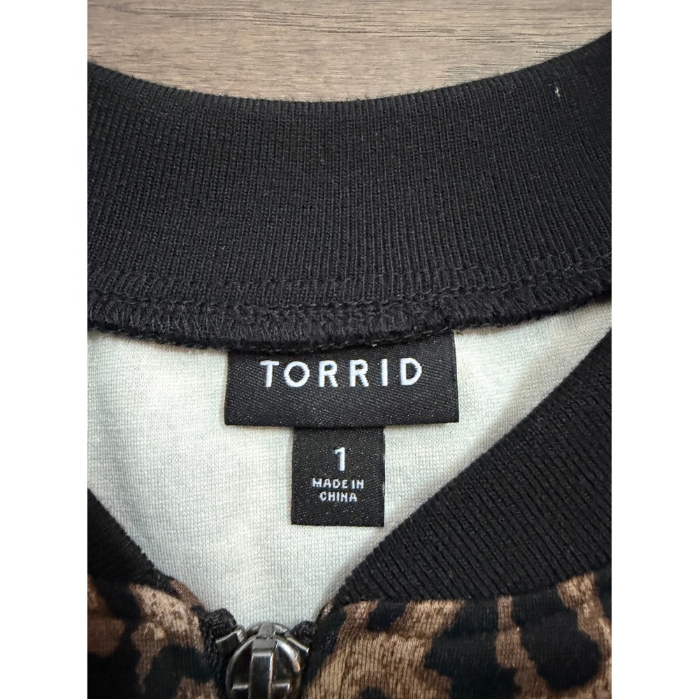 Torrid Womens Plus Size 1 Leopard Print Zip Up Bomber Jacket Brown Black Ribbed - Picture 2 of 8